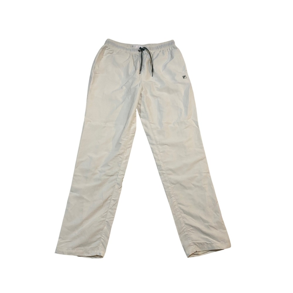 Fila Mens Nylon Track Pants Cream Off-White Elastic Waist Joggers Size M